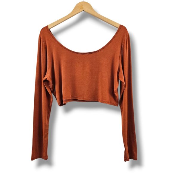 Fashion Nova Crop Top Rust Orange Long Sleeve Womens 2X Stretch Fall Scoop Neck - Picture 2 of 10